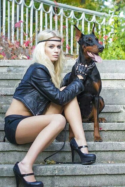 Doberman Protecting Hot Chick Pictures